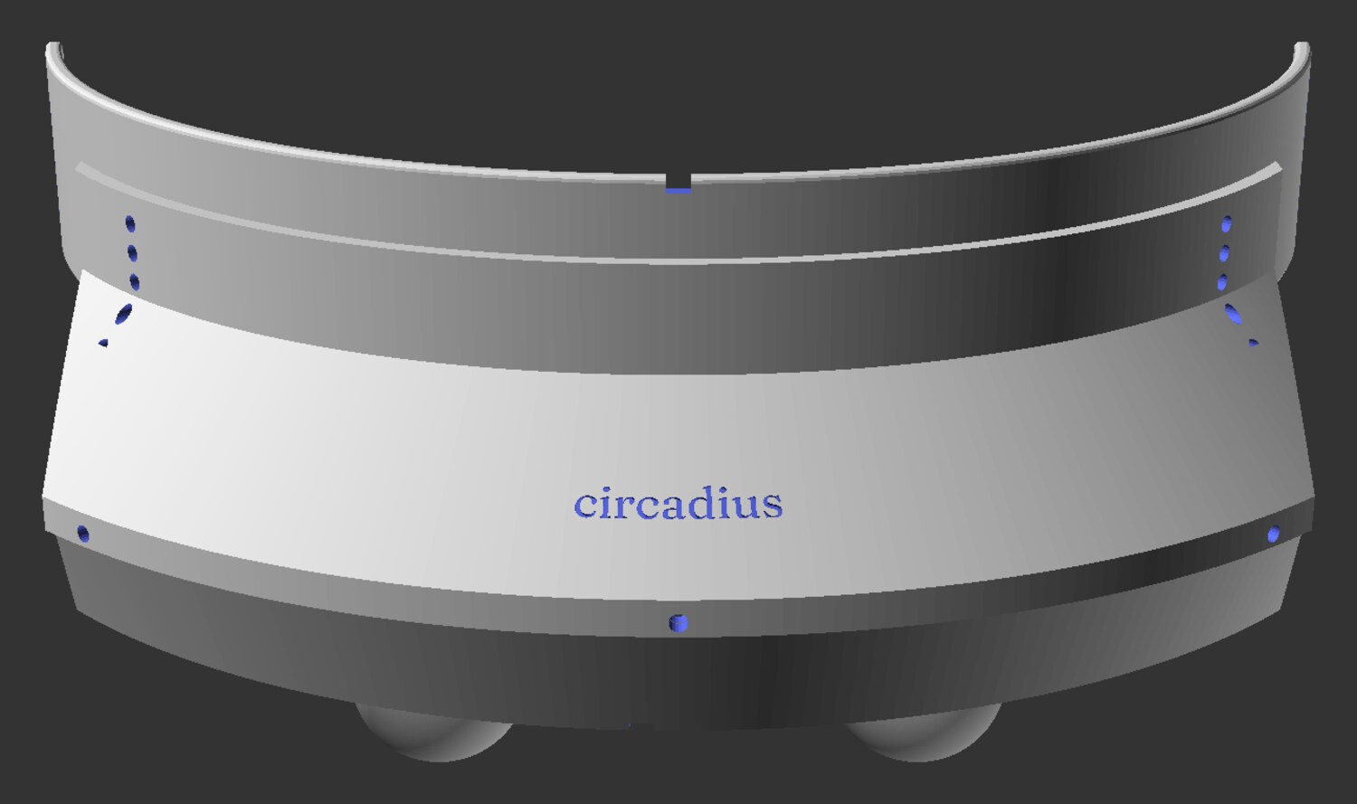 Front render of the Circadius visor with the engraved circadius wordmark