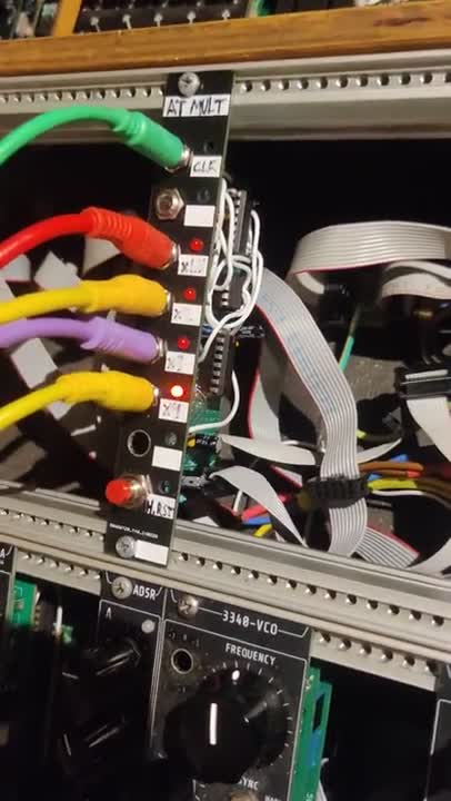 ATtiny clock divider module running in a Eurorack test rack